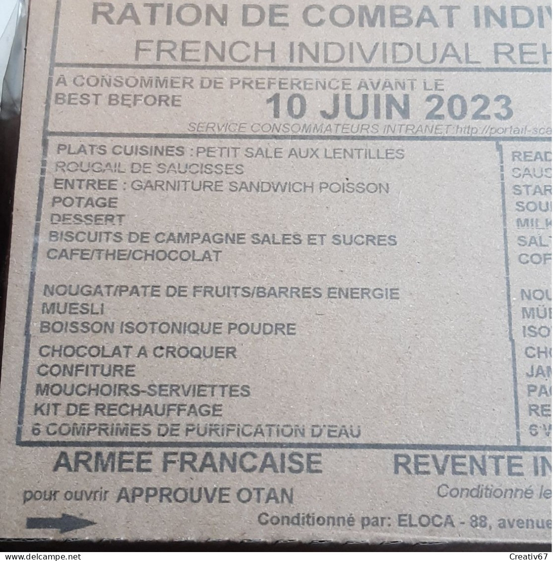 Ration Militaire Neuve Sous Blister N°8 - Equipement