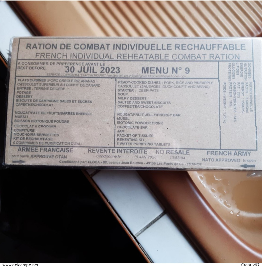 Ration Militaire Neuve Sous Blister N°9 - Equipement