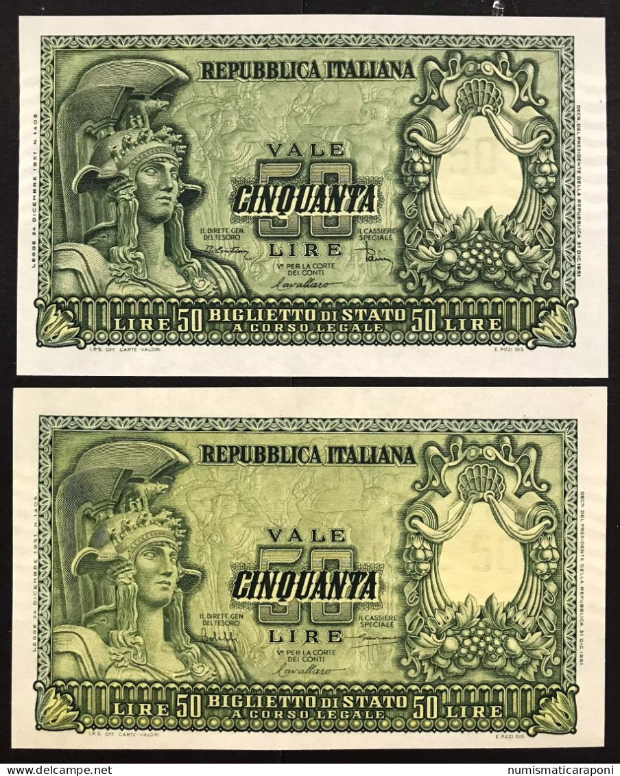 50 Lire Italia Elmata 31 12 1951 2 Es. De Cristina + Bolaffi Q.fds/fds LOTTO 2940 - 50 Lire