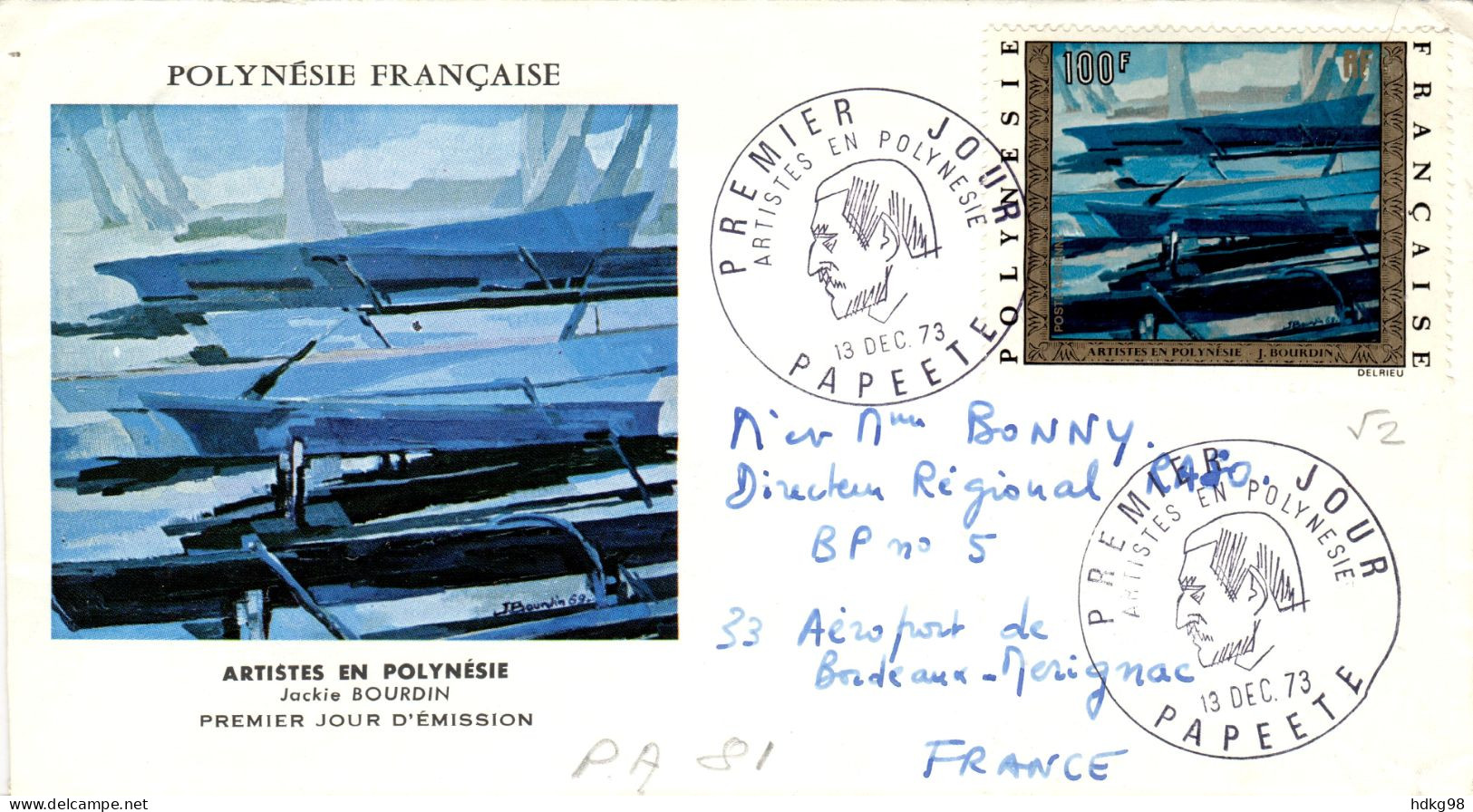 F P+ Polynesien 1973 Mi 174 FDC Bourdin - Briefe U. Dokumente