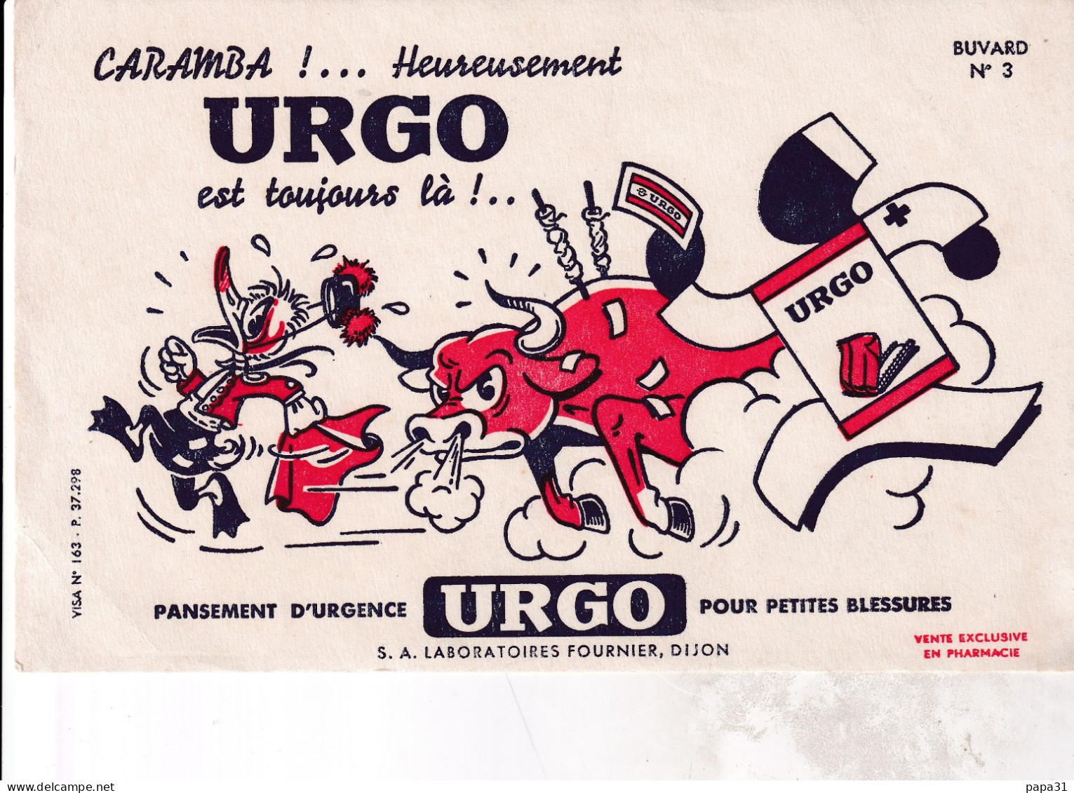 BUVARD - URGO - N°3 - Pancement D'urgence - Laboratoires Fournier à DIJON. - U