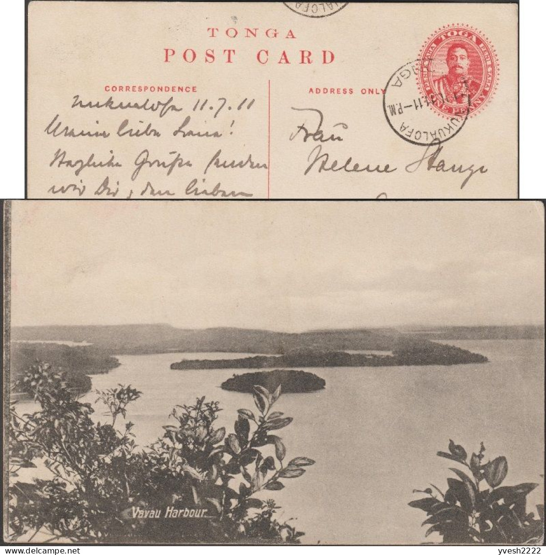 Tonga 1911. Carte Postale, Entier Illustré. Port De Vavau (Vava'u), Vue Sur Différentes îles Volcaniques, Végétation - Isole