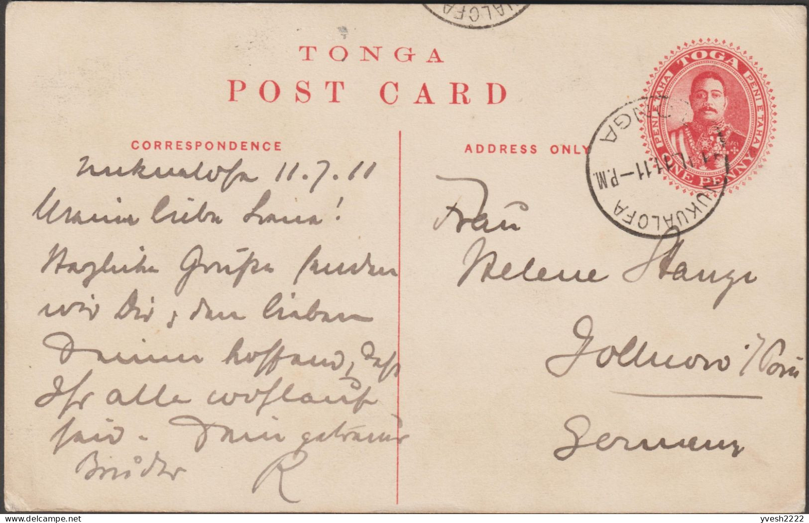 Tonga 1911. Carte Postale, Entier Illustré. Port De Vavau (Vava'u), Vue Sur Différentes îles Volcaniques, Végétation - Isole