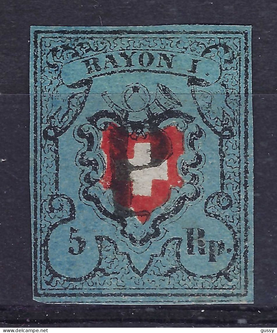 SUISSE Ca.1850: Le "5 Rp. Rayon I" Bleu Foncé ZNr. 15II, Sup. Et Rare Obl."P", Très Forte Cote, Attest. "Berra-Gautschy" - 1843-1852 Federal & Cantonal Stamps