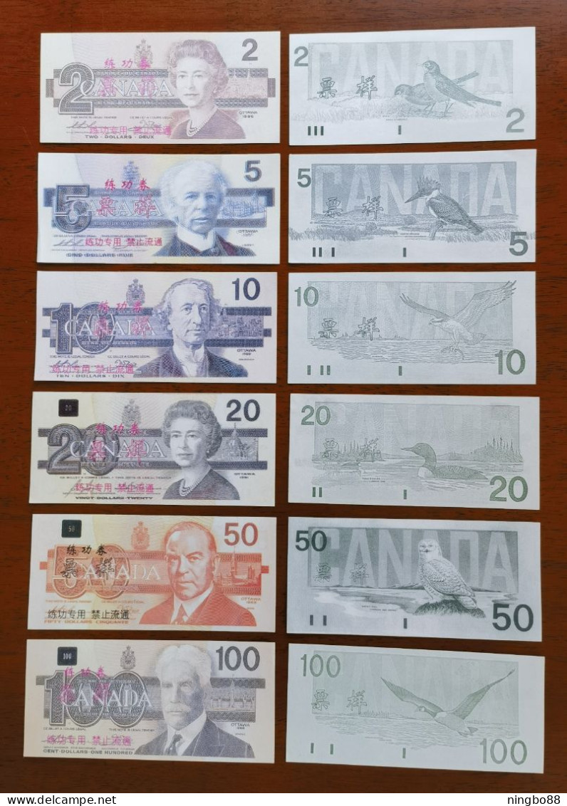 China BOC Bank (bank Of China) Training/test Banknote,Canada Dollars B Series 7 Different Notes Specimen Overprint - Kanada