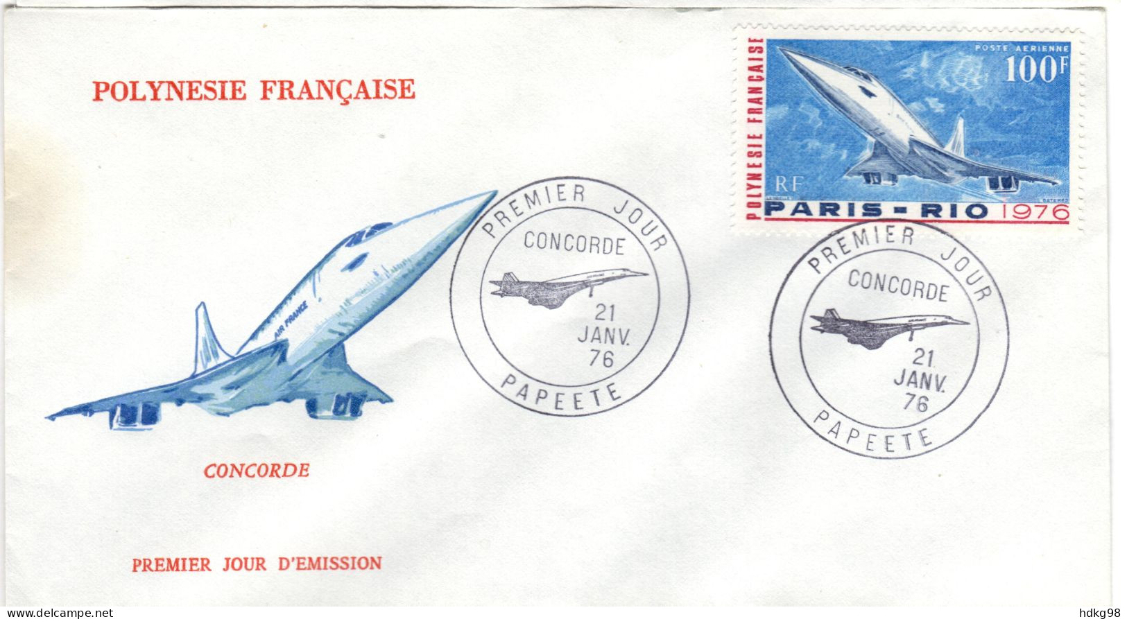 F P+ Polynesien 1976 Mi 208 FDC Concorde - Cartas & Documentos