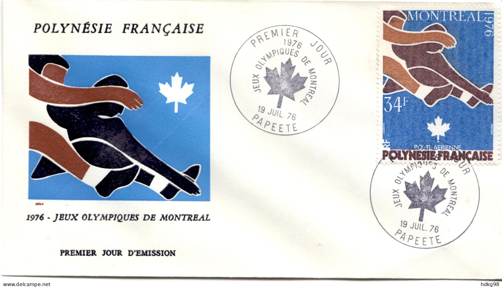 F P+ Polynesien 1976 Mi 220 FDC Olympiade Montreal - Cartas & Documentos