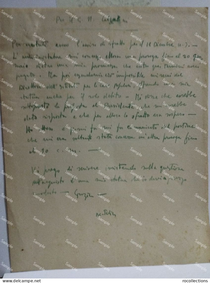 Letter Signed Lettera Firmata Dello Scultore AURELIO DE FELICE Di Torreorsina. "Gravi Difficoltò Economiche". Roma 1941 - Pittori E Scultori