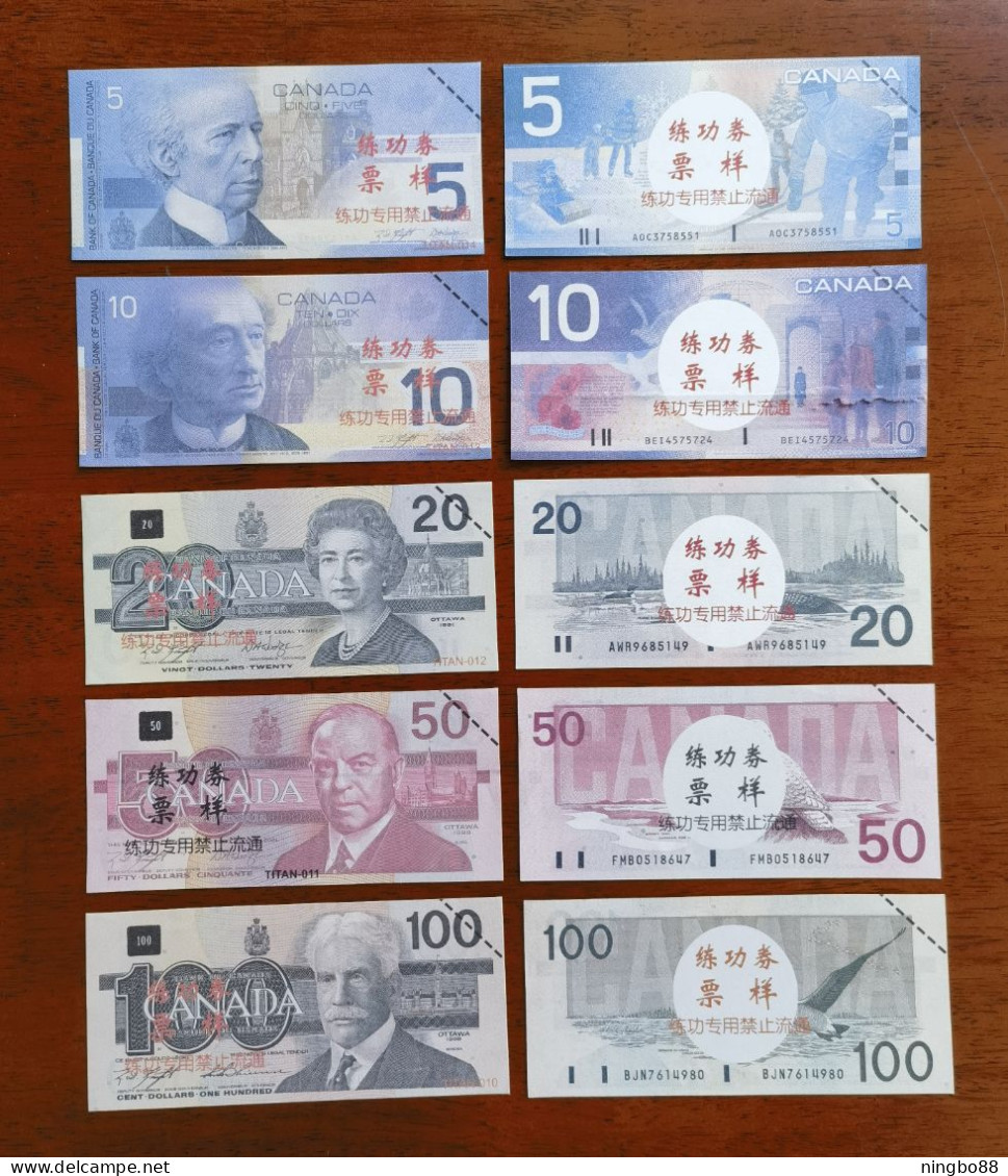 China BOC (bank Of China) Training/test Banknote,Canada Dollars D Series 5 Different Notes Specimen Overprint,used - Kanada