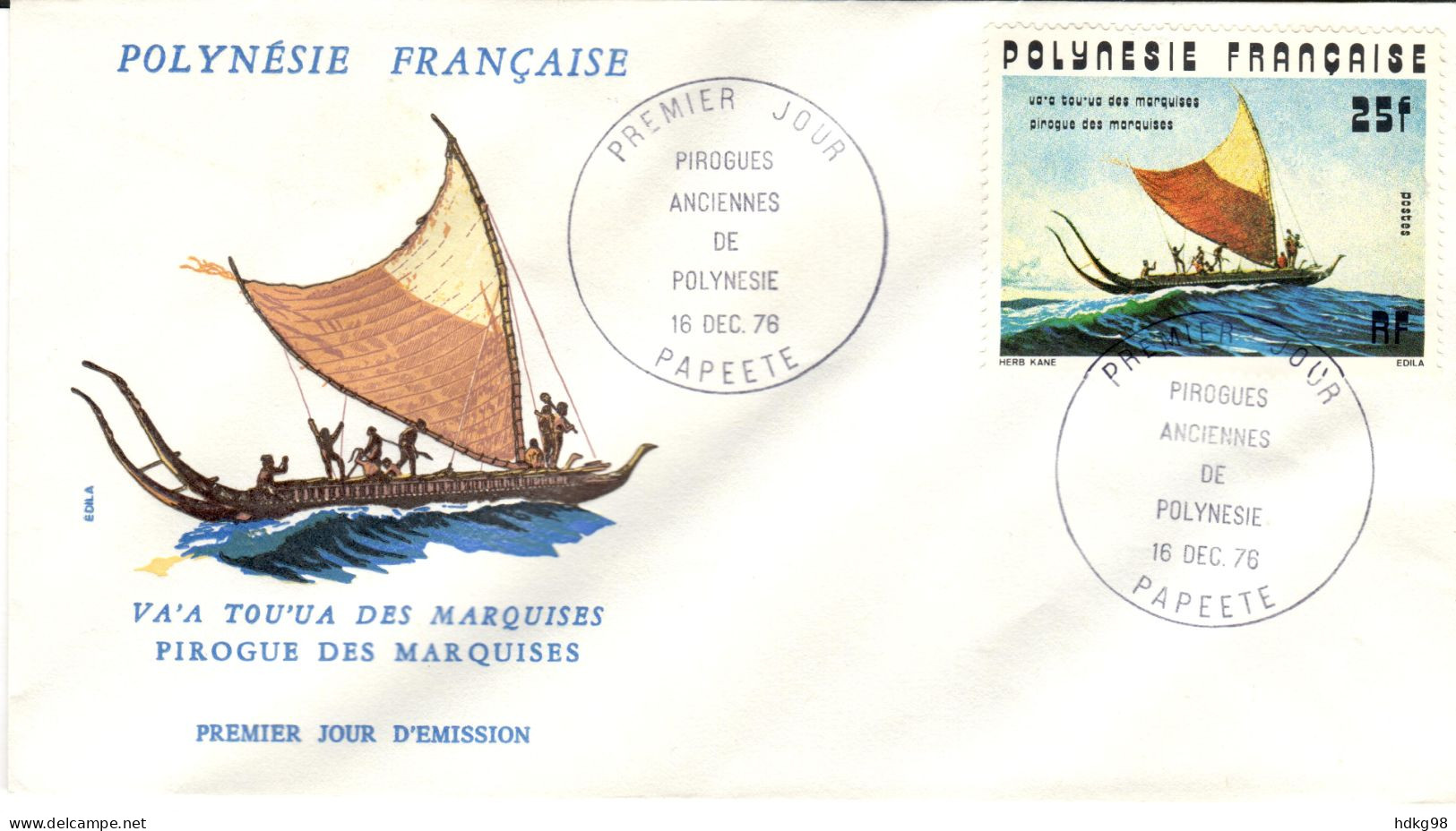 F P+ Polynesien 1976 Mi 224 FDC Piroge - Cartas & Documentos