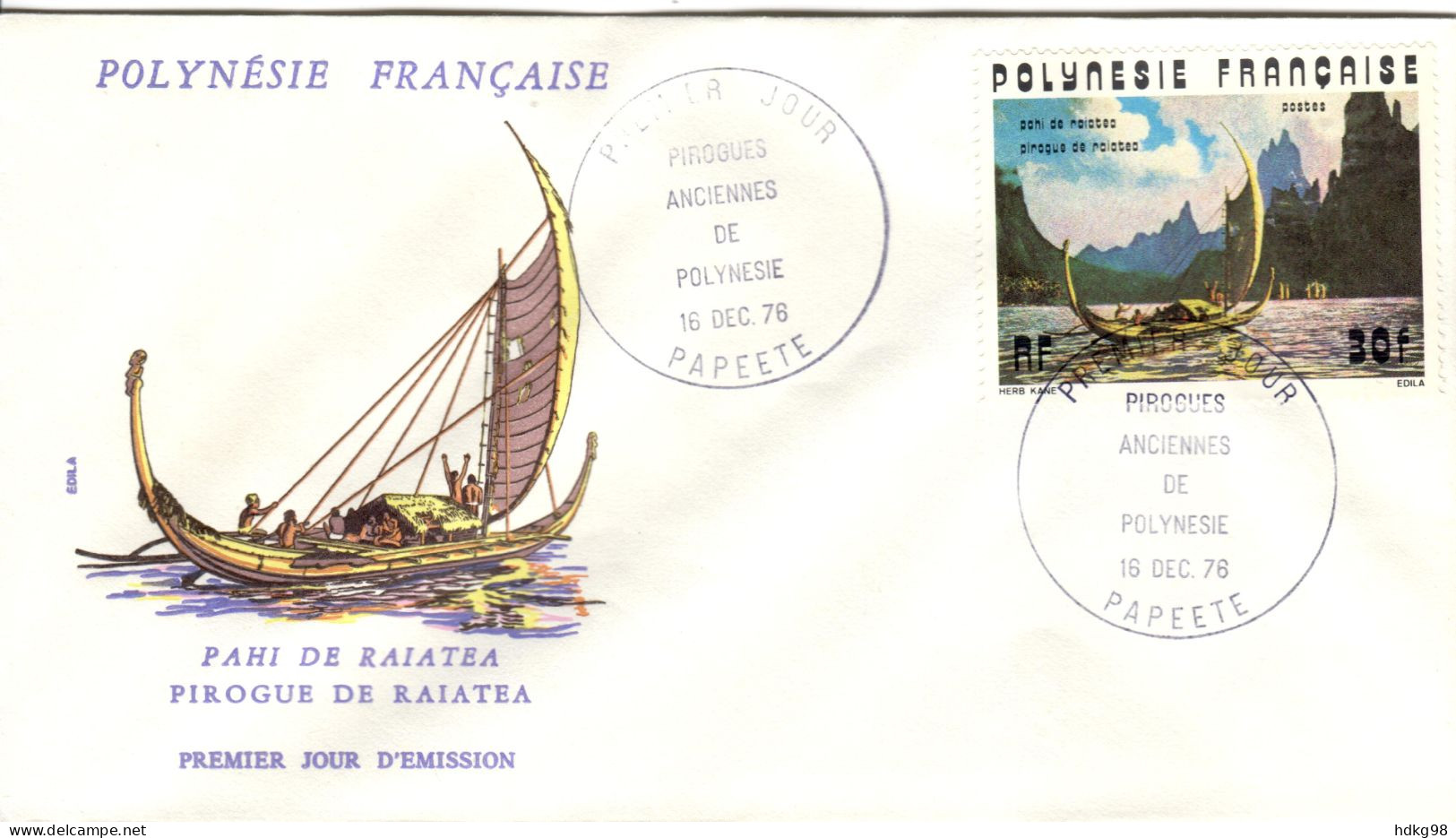 F P+ Polynesien 1976 Mi 225 FDC Piroge - Lettres & Documents