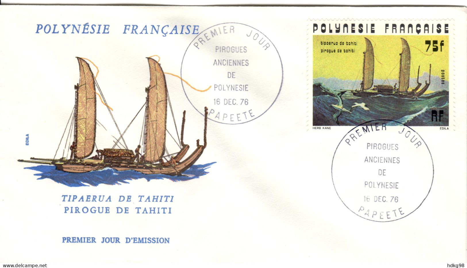 F P+ Polynesien 1976 Mi 226 FDC Piroge - Lettres & Documents