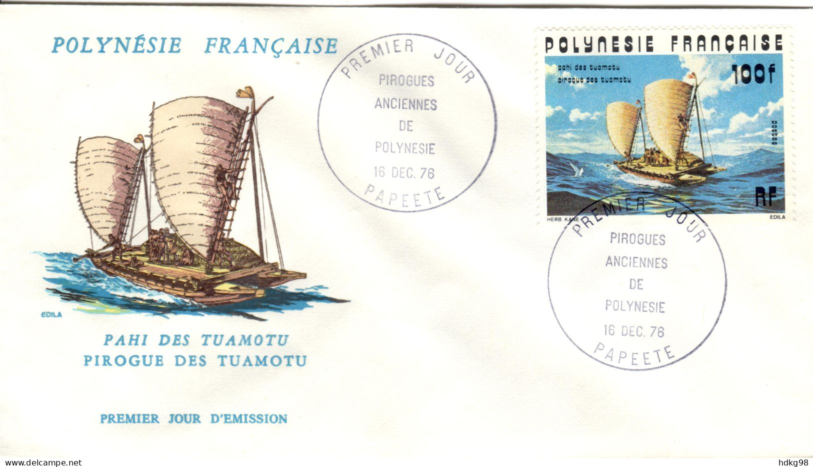 F P+ Polynesien 1976 Mi 227 FDC Piroge - Covers & Documents