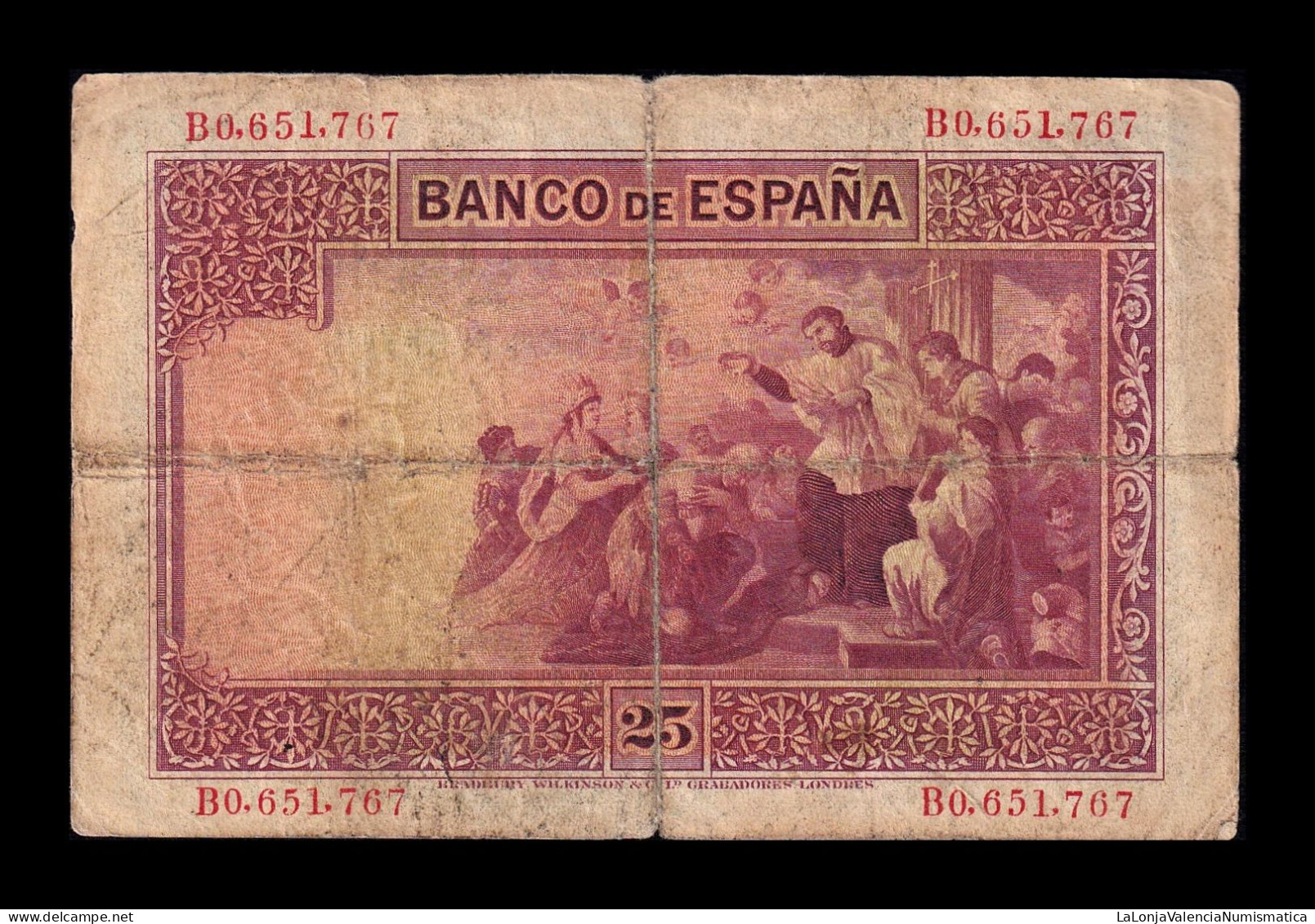 España Spain 25 Pesetas San Francisco Xavier 1926 Pick 71a Serie B Bc F - 1-2-5-25 Pesetas