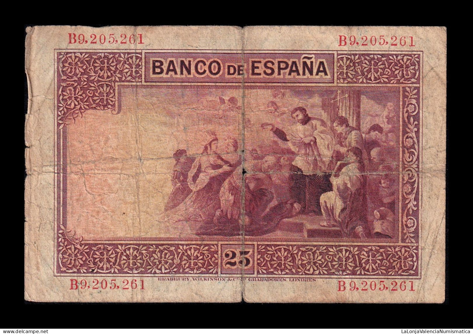 España Spain 25 Pesetas San Francisco Xavier 1926 Pick 71a Serie B Bc F - 1-2-5-25 Pesetas