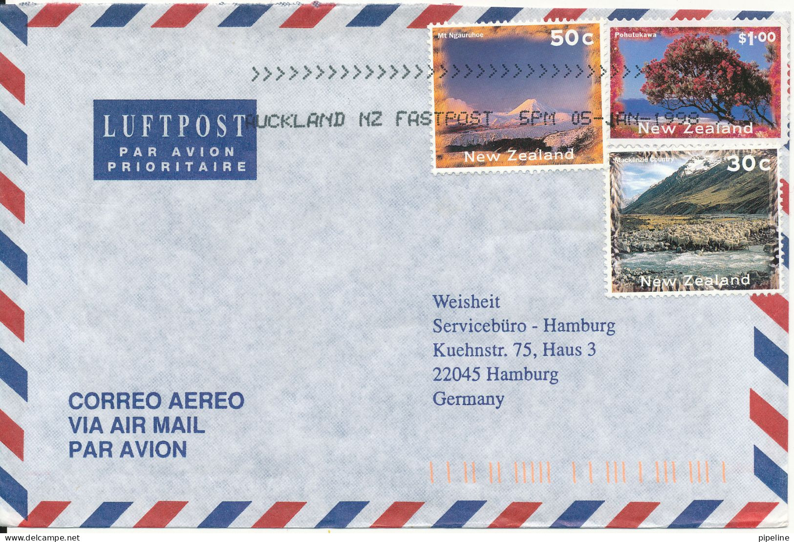 New Zealand Air Mail Cover Sent To Germany 1998 - Luchtpost