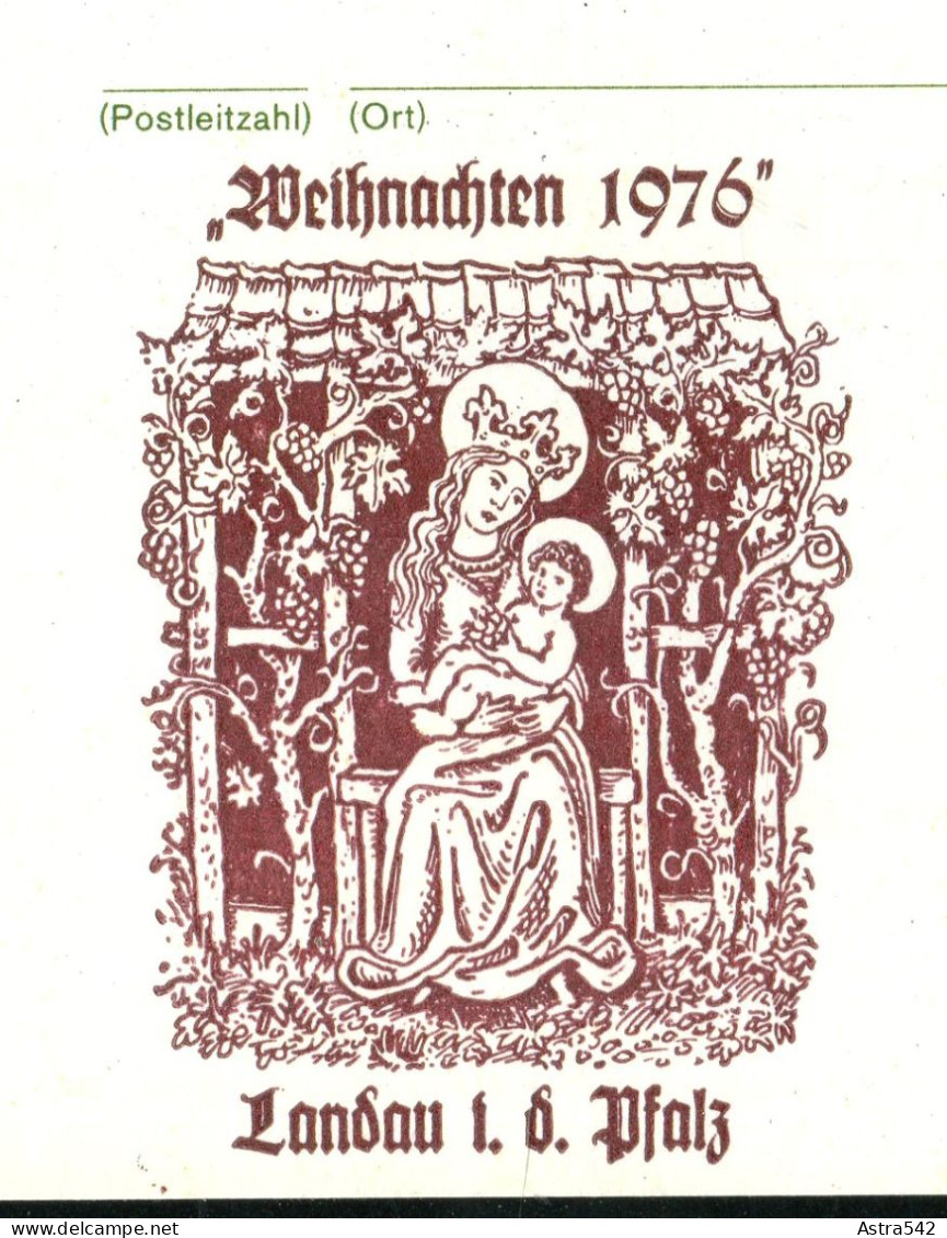 "BUNDESREPUBLIK DEUTSCHLAND" 1976, Postkarte Mit Privatem Zudruck "Weihnachten Landau", SSt. (17777) - Postales Privados - Usados