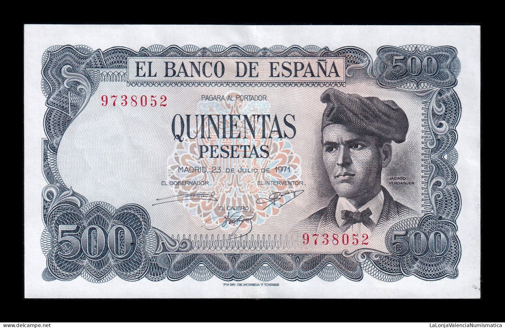 España Spain 500 Pesetas Jacinto Verdaguer 1971 Pick 153 Sin Serie Sc- AUnc - 500 Pesetas