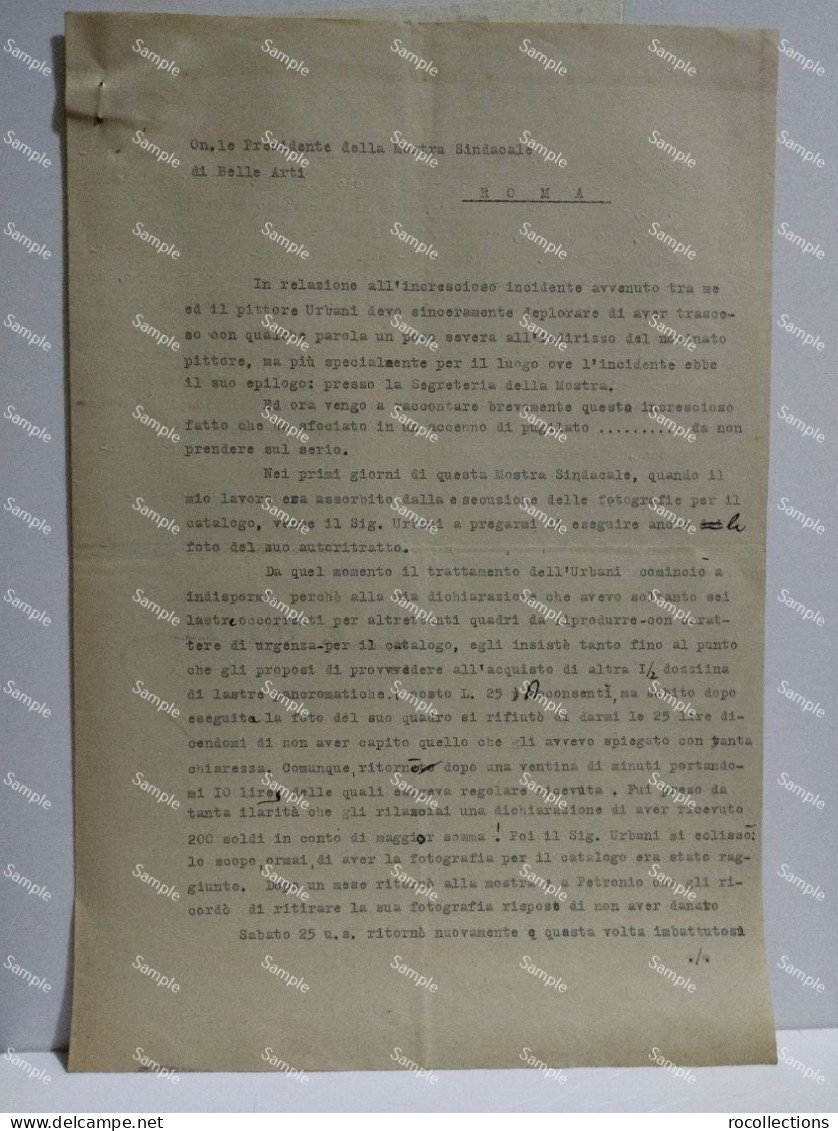 Lettere Firmate E Altro Di Incidente Fotografo CARLO CARBONI Con Artista ILDEBRANDO URBANI Roma 1940 Mercati Traianei - Peintres & Sculpteurs