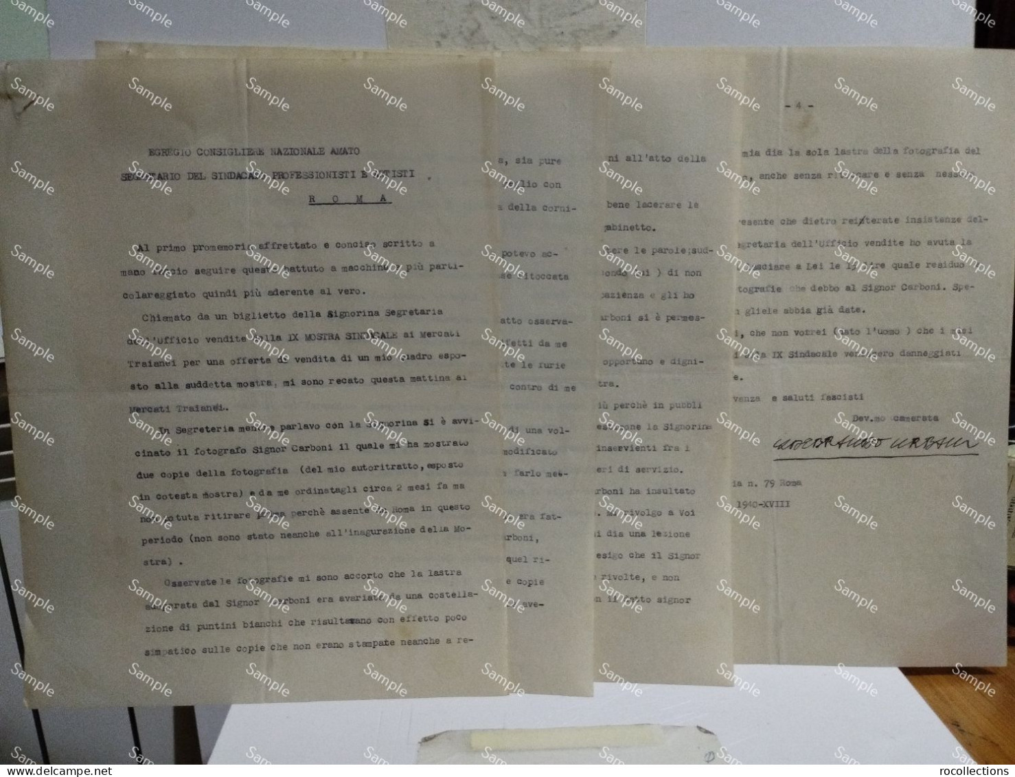 Lettere Firmate E Altro Di Incidente Fotografo CARLO CARBONI Con Artista ILDEBRANDO URBANI Roma 1940 Mercati Traianei - Schilders & Beeldhouwers