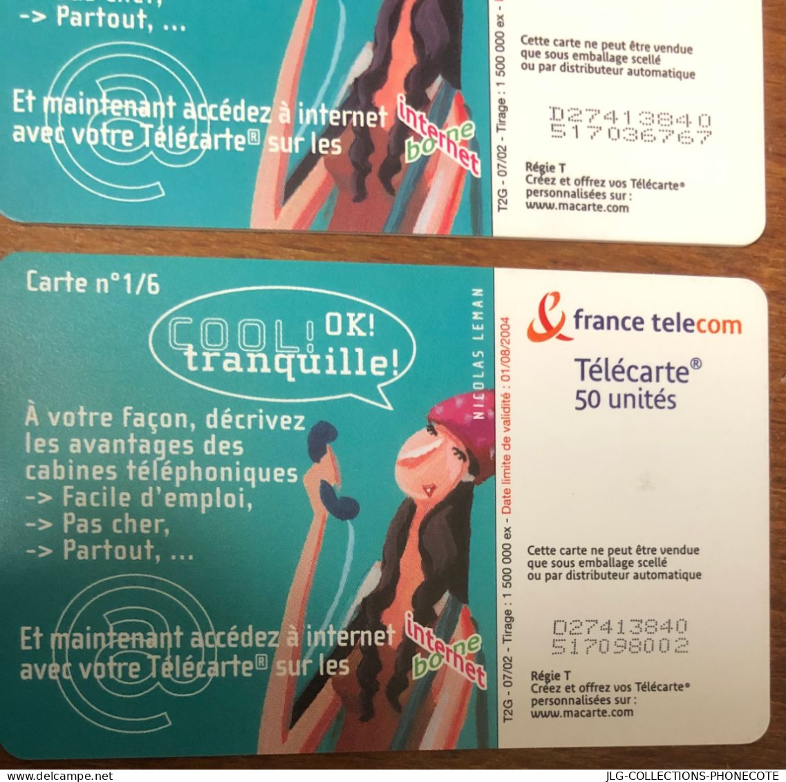 COOL TRANQUILLE 1/6 TELECARTE REF PHONECOTE F1225A CHIFFRE 1 AVEC OU SANS BARRE AU PIED TELEFONKARTE SCHEDA PHONECARD - 2002