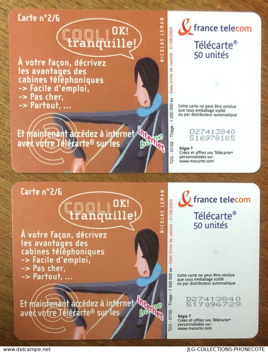 COOL TRANQUILLE 2/6 TELECARTE REF PHONECOTE F1226A CHIFFRE 1 AVEC OU SANS BARRE AU PIED TELEFONKARTE SCHEDA PHONECARD - 2002