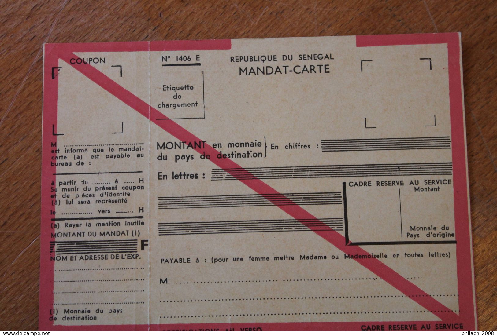 Mandat Carte De La République Du Sénégal Fin 60 Début 70 - Non Classés