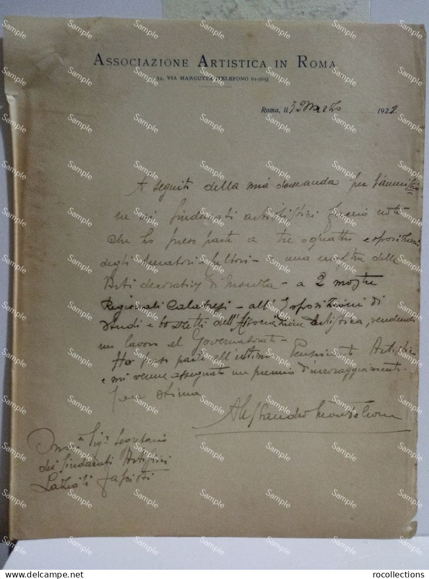 Signed Letter Lettera Firmata Scultore E Pittore ALESSANDRO MONTELEONE Di Taurianova. Roma 1929 - Pittori E Scultori