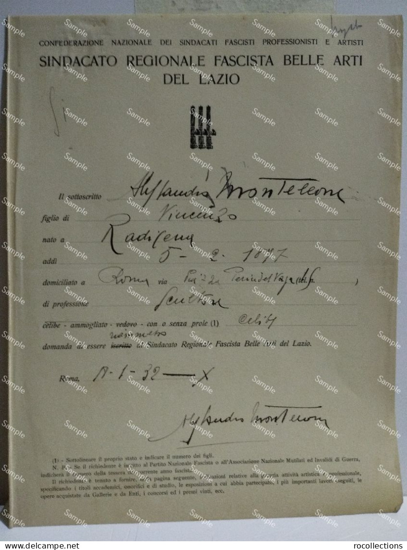 Signed Letter Lettera Firmata Scultore E Pittore ALESSANDRO MONTELEONE Di Taurianova. Roma 1932 - Pittori E Scultori