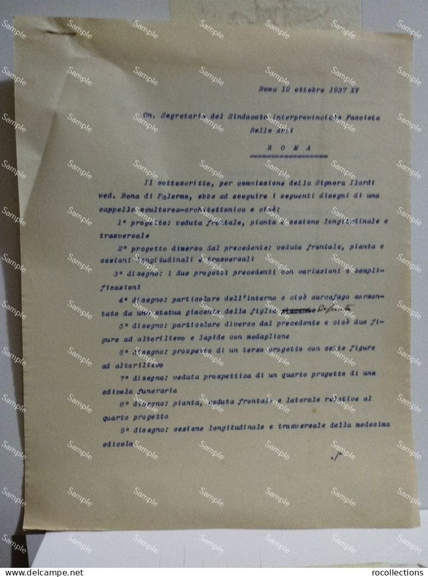 Signed Letter Lettera Firmata Scultore - Pittore TOMMASO VICARI. Roma 1937 - Pittori E Scultori