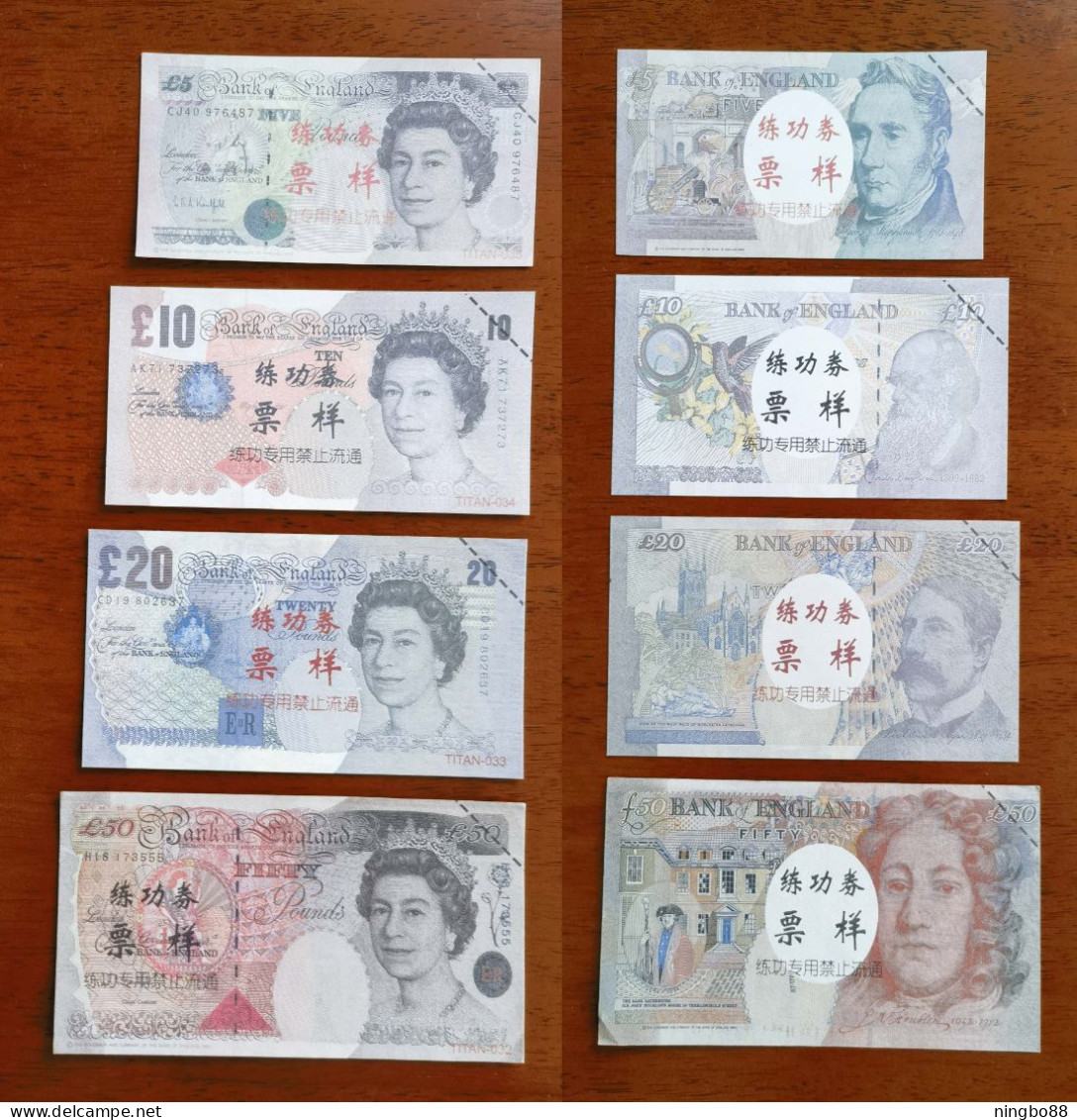 China BOC (Bank Of China) Training Banknote,United Kingdom Great Britain POUND D Series 4 Diff. Specimen Overprint - Vals En Specimen