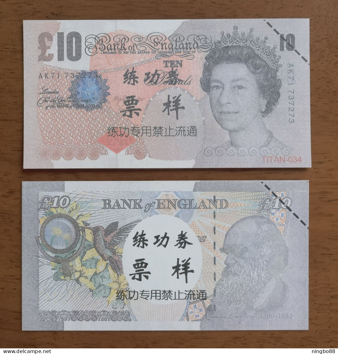 China BOC (Bank Of China) Training/test Banknote,United Kingdom Great Britain POUND D Series £10 Specimen Overprint - Fictifs & Specimens