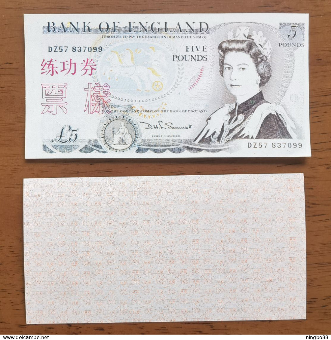 China BOC (Bank Of China) Training/test Banknote,United Kingdom Great Britain POUND A Series £5 Specimen Overprint - [ 8] Fakes & Specimens