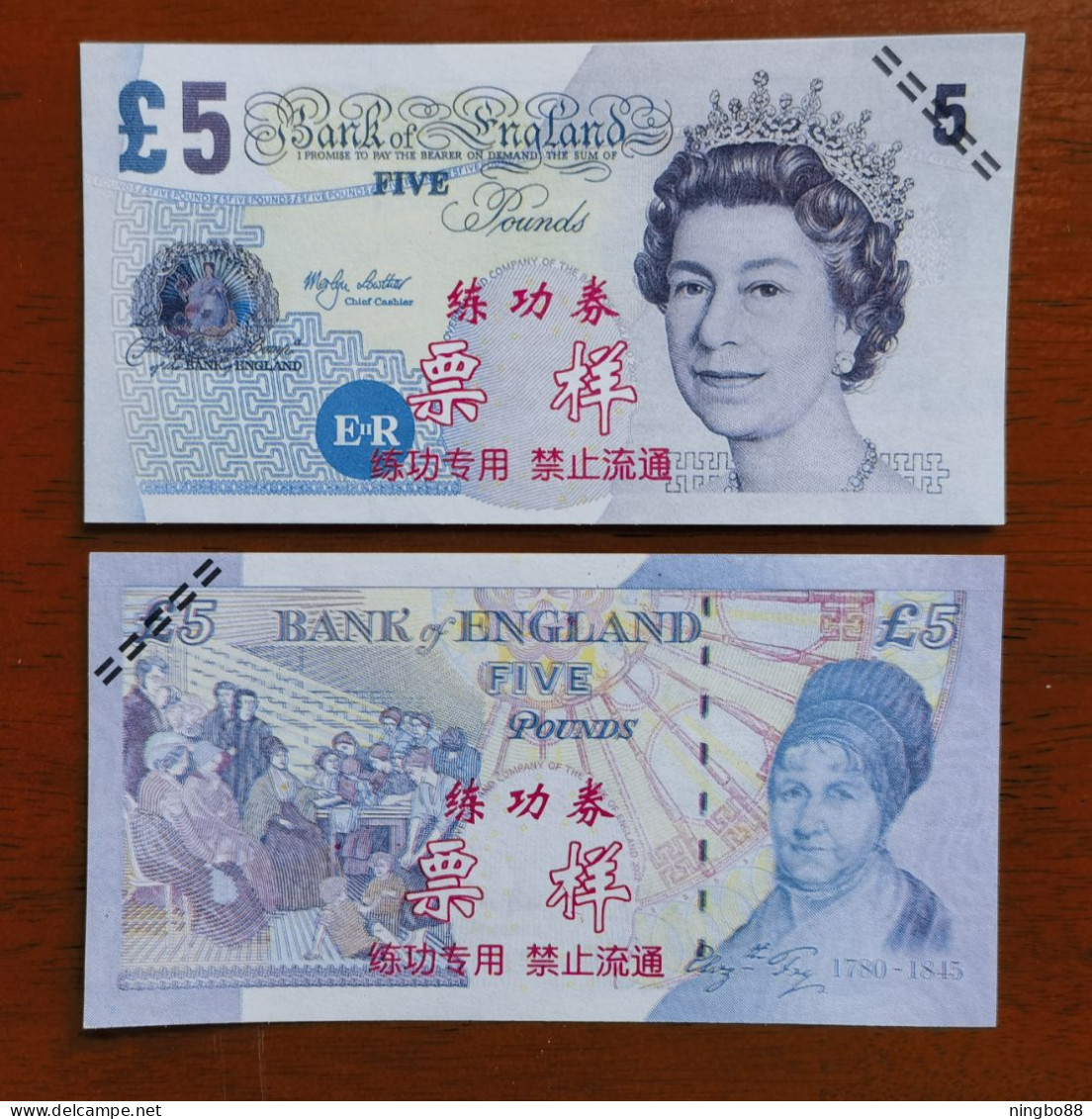 China BOC (Bank Of China) Training/test Banknote,United Kingdom Great Britain POUND C Series £5 Specimen Overprint - Fictifs & Specimens