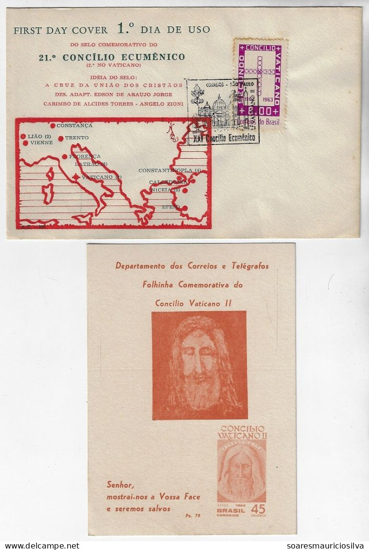 Brazil 1966 Official Souvenir Card 28 + Cover Commemorative Cancel 21st Ecumenical Council 2nd In The Vatican Jesus - Briefe U. Dokumente