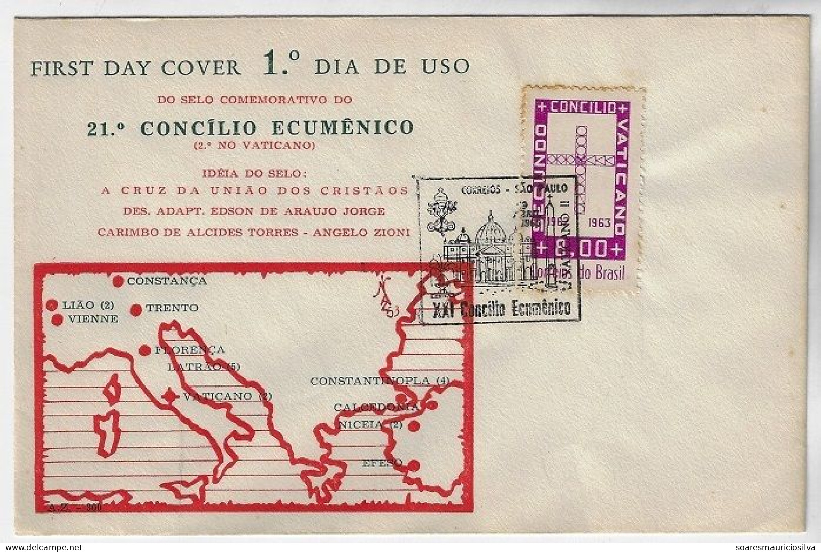 Brazil 1966 Official Souvenir Card 28 + Cover Commemorative Cancel 21st Ecumenical Council 2nd In The Vatican Jesus - Lettres & Documents