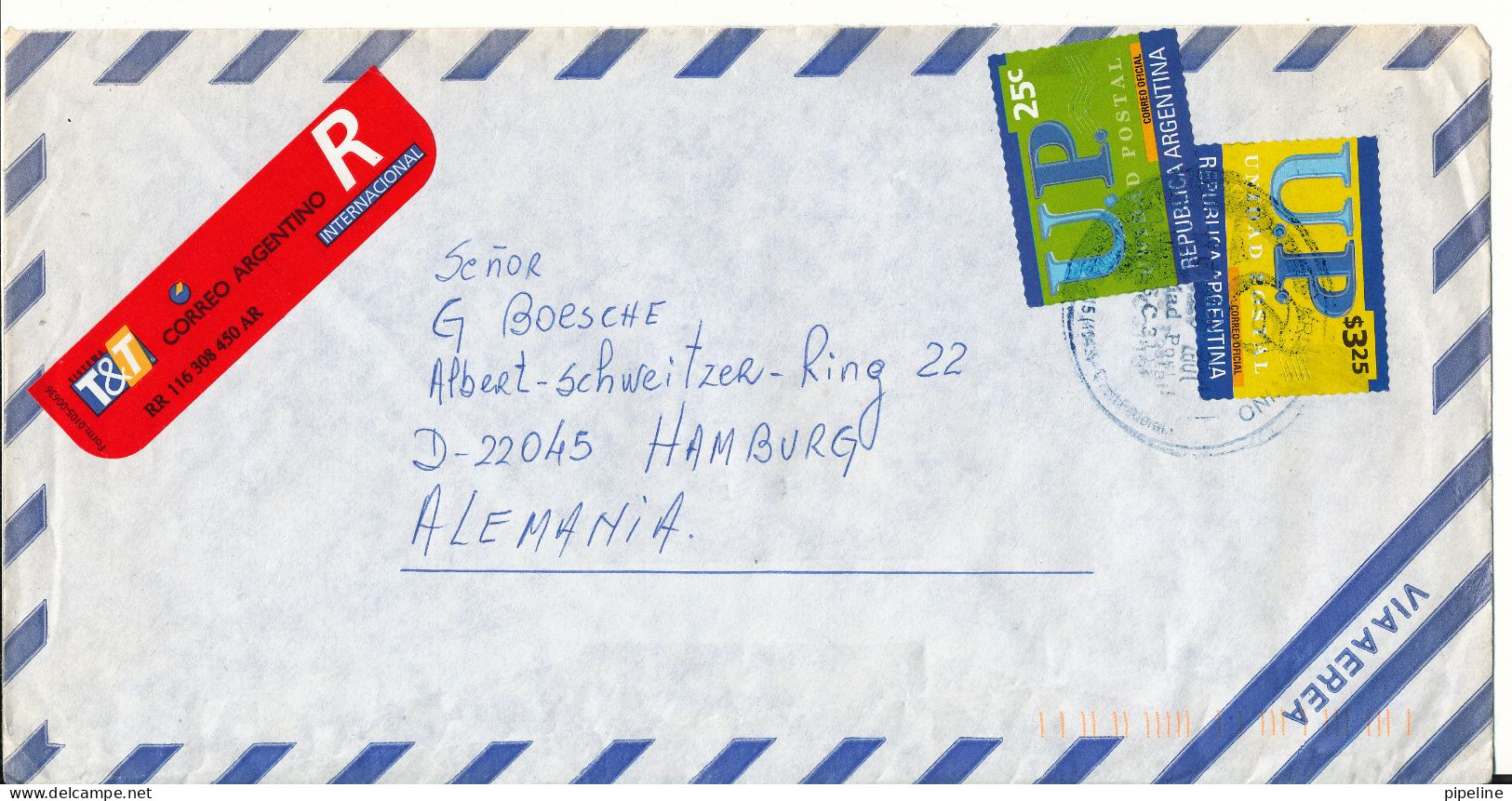 Argentina Registered Air Mail Cover Sent To Germany 2001 (Unidad Postal) - Briefe U. Dokumente