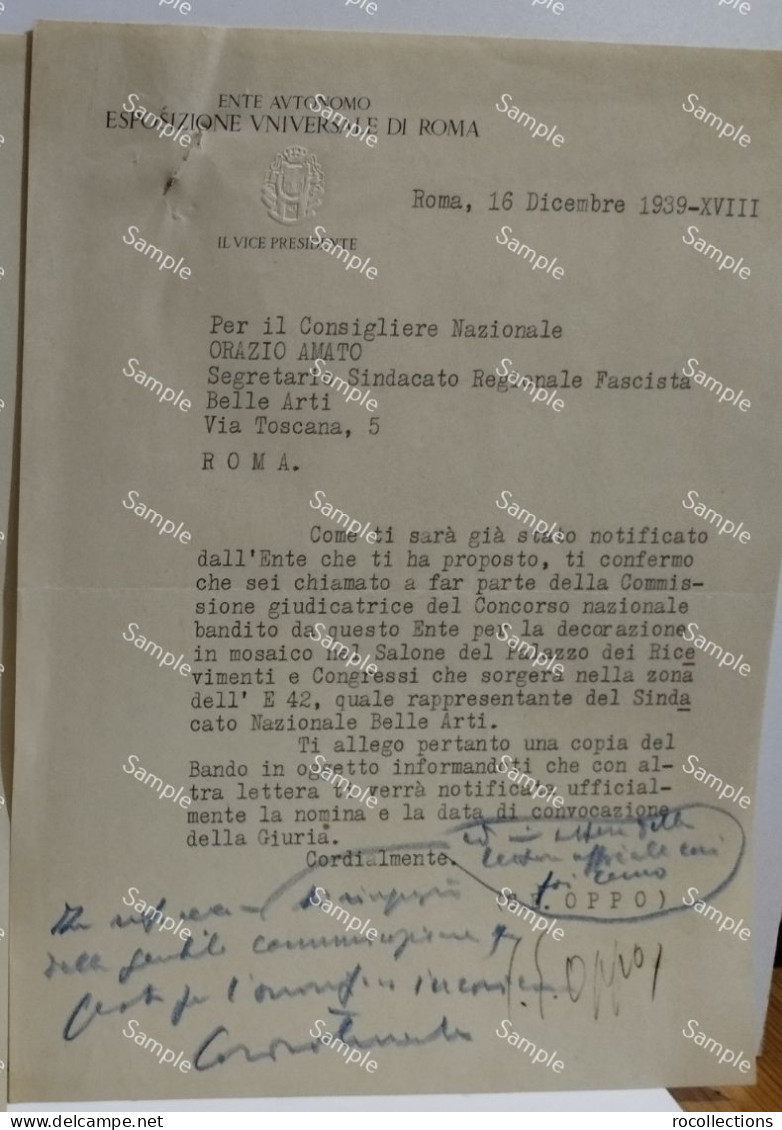 Signed Letter Lettera Firmata Pittore E Politico CIPRIANO EFISIO OPPO. Roma 1940 - Peintres & Sculpteurs