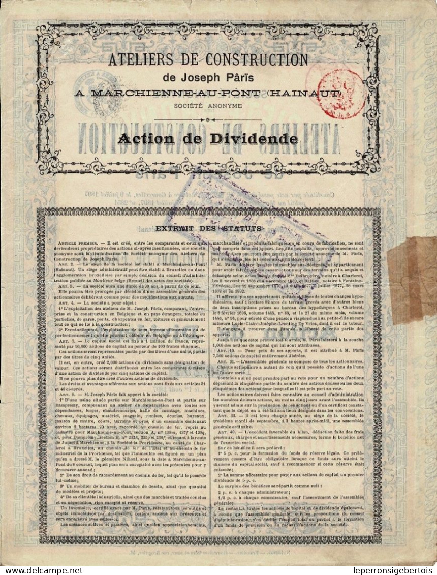 Titre De 1897- Société Anonyme Des Ateliers De Construction De Joseph Pâris - - Auto's