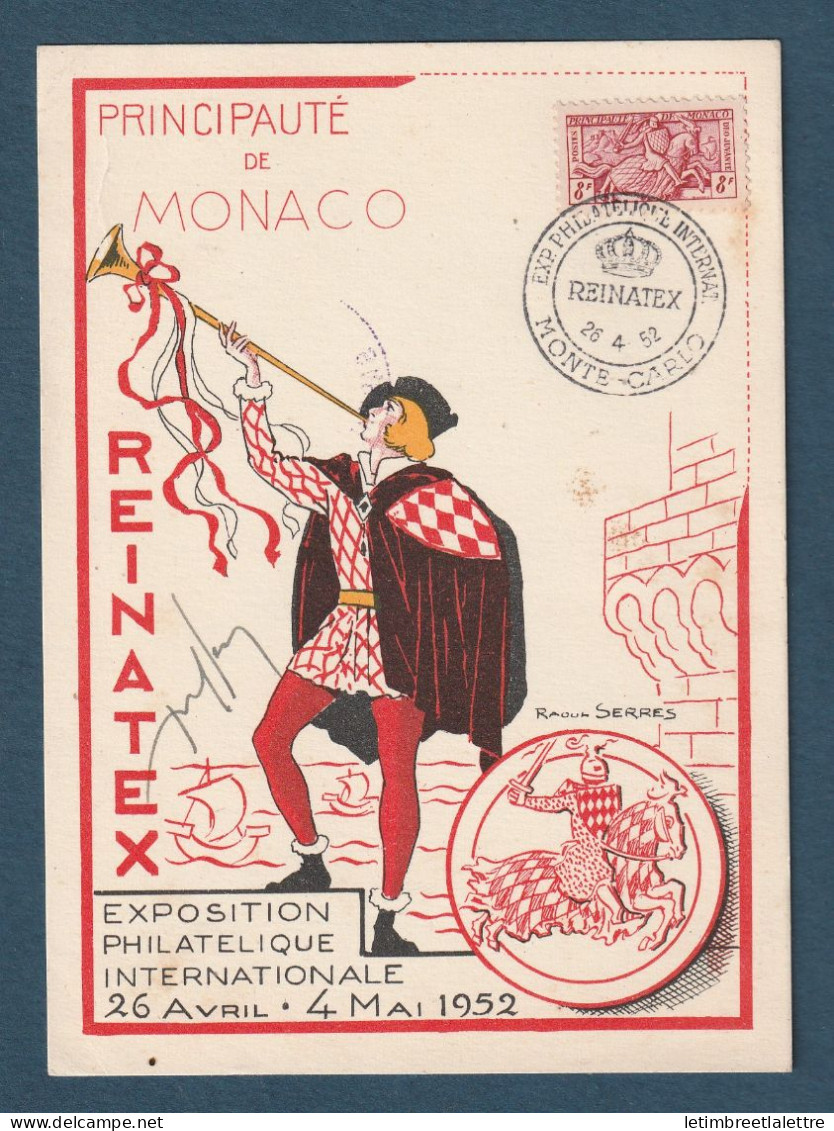 Monaco - Carte Maximum - Reinatex Exposition Philatélique - 1952 - Cartoline Maximum