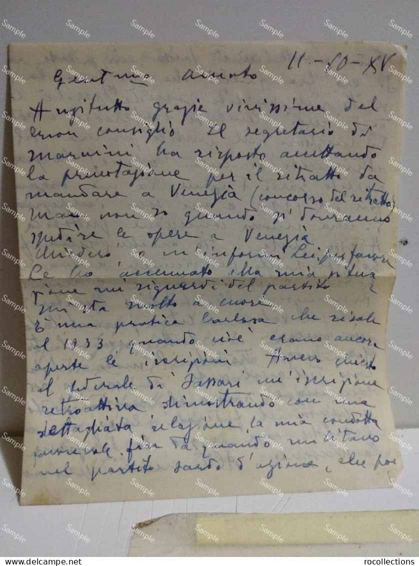 Signed Letter Lettera Firmata Pittore MANCA. Via Mercato 11. Sassari (Sardegna). 1937 - Pittori E Scultori