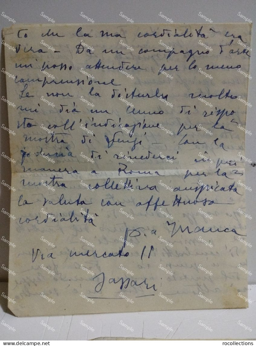 Signed Letter Lettera Firmata Pittore MANCA. Via Mercato 11. Sassari (Sardegna). 1937 - Pittori E Scultori
