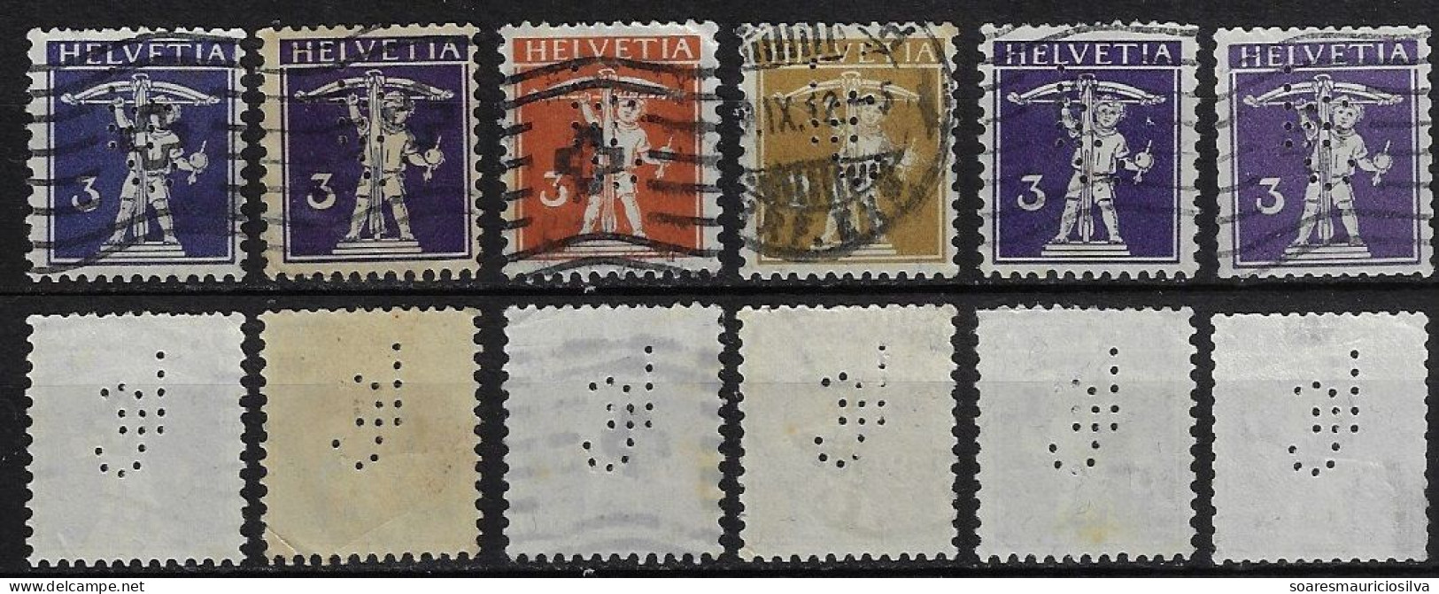 Switzerland 1912/1942 6 Stamp With Perfin LC Small Weave By AG Leu & Co. A Bank In Zurich Lochung Perfore - Perforés