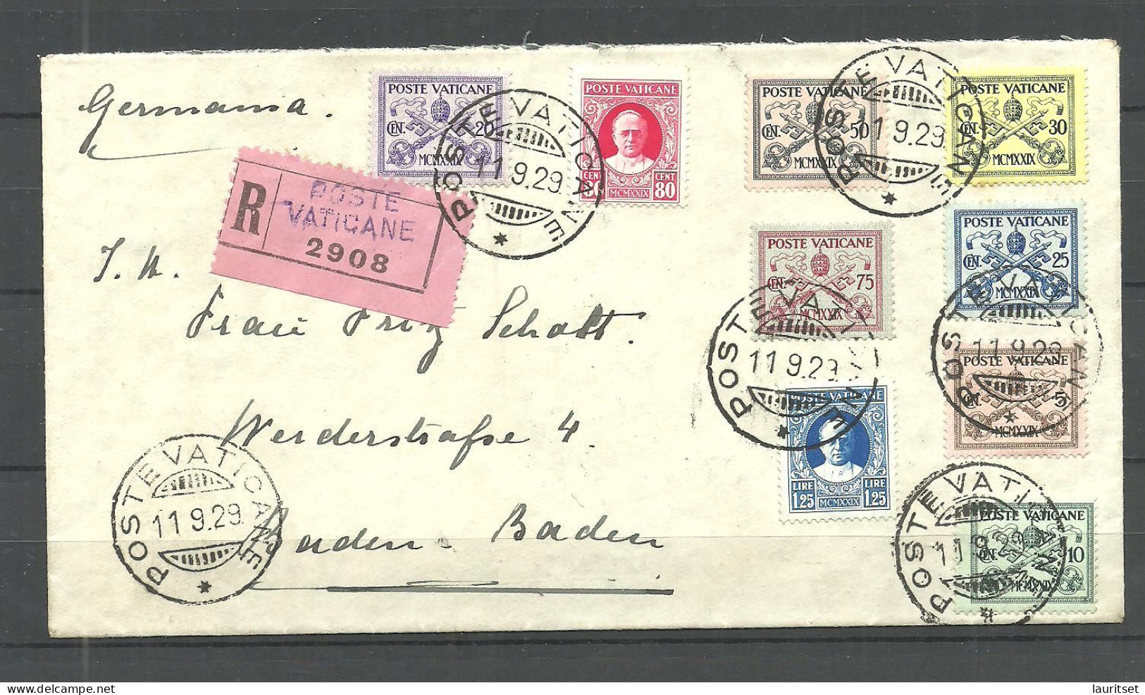 VATICAN Vatikan Poste Varticane 1929 Air Mail Cover Posta Aerea Air Mail Flugpost To Germany Baden Baden - Covers & Documents