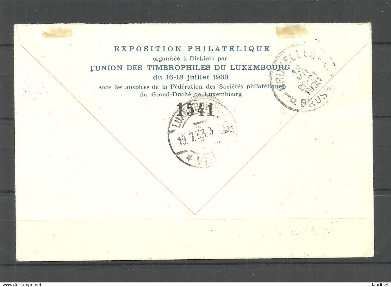 LUXEMBOURG Luxemburg 1933 Registered Air Mail Cover Diekirch Expostition Philatelique Special Cancel Mi 250 - 251 - Storia Postale