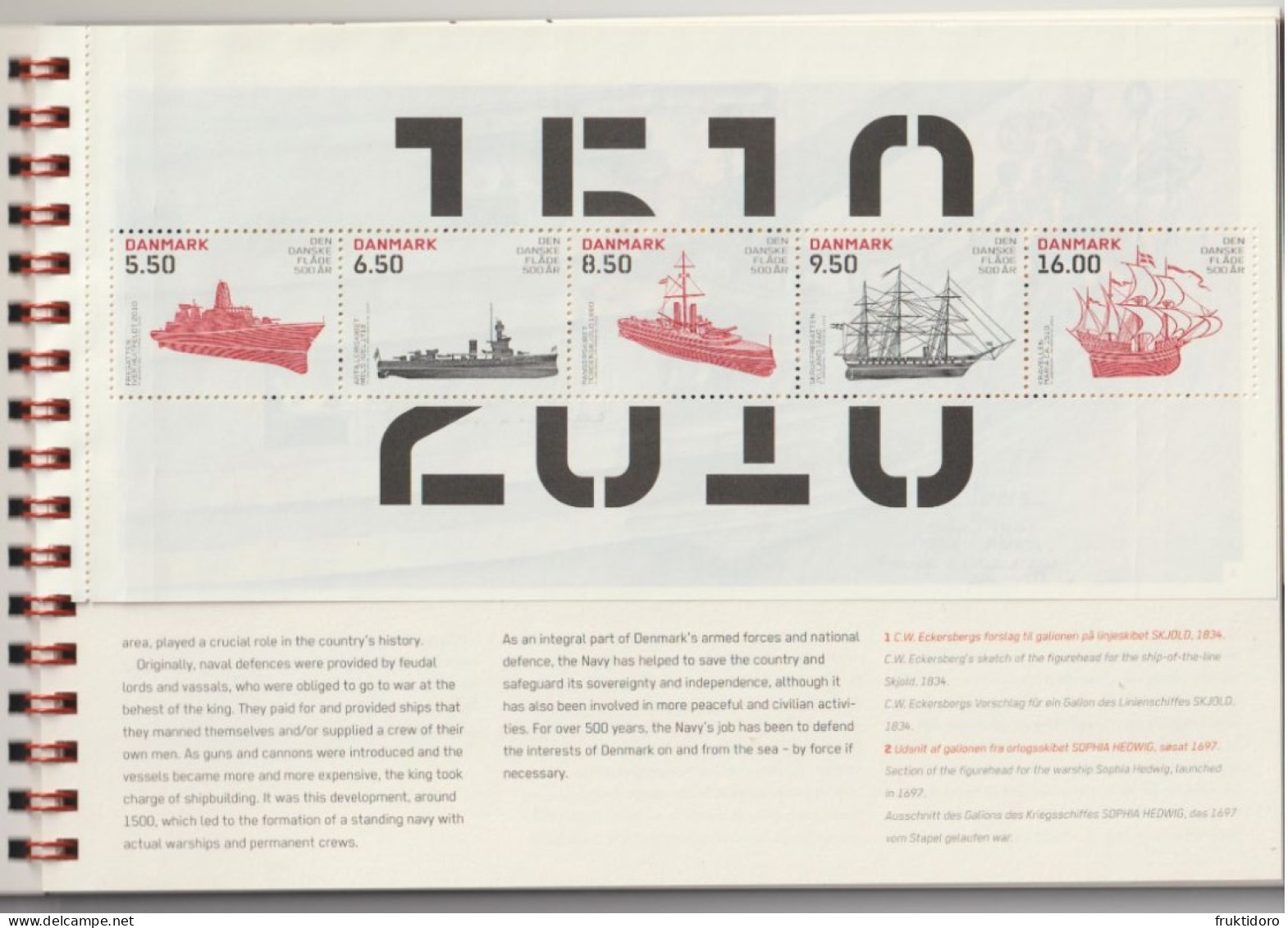 Denmark 2010 Prestige Booklet - Royal Danish Navy 500th Anniversary - Transport - Ship And Boat - Lettres & Documents