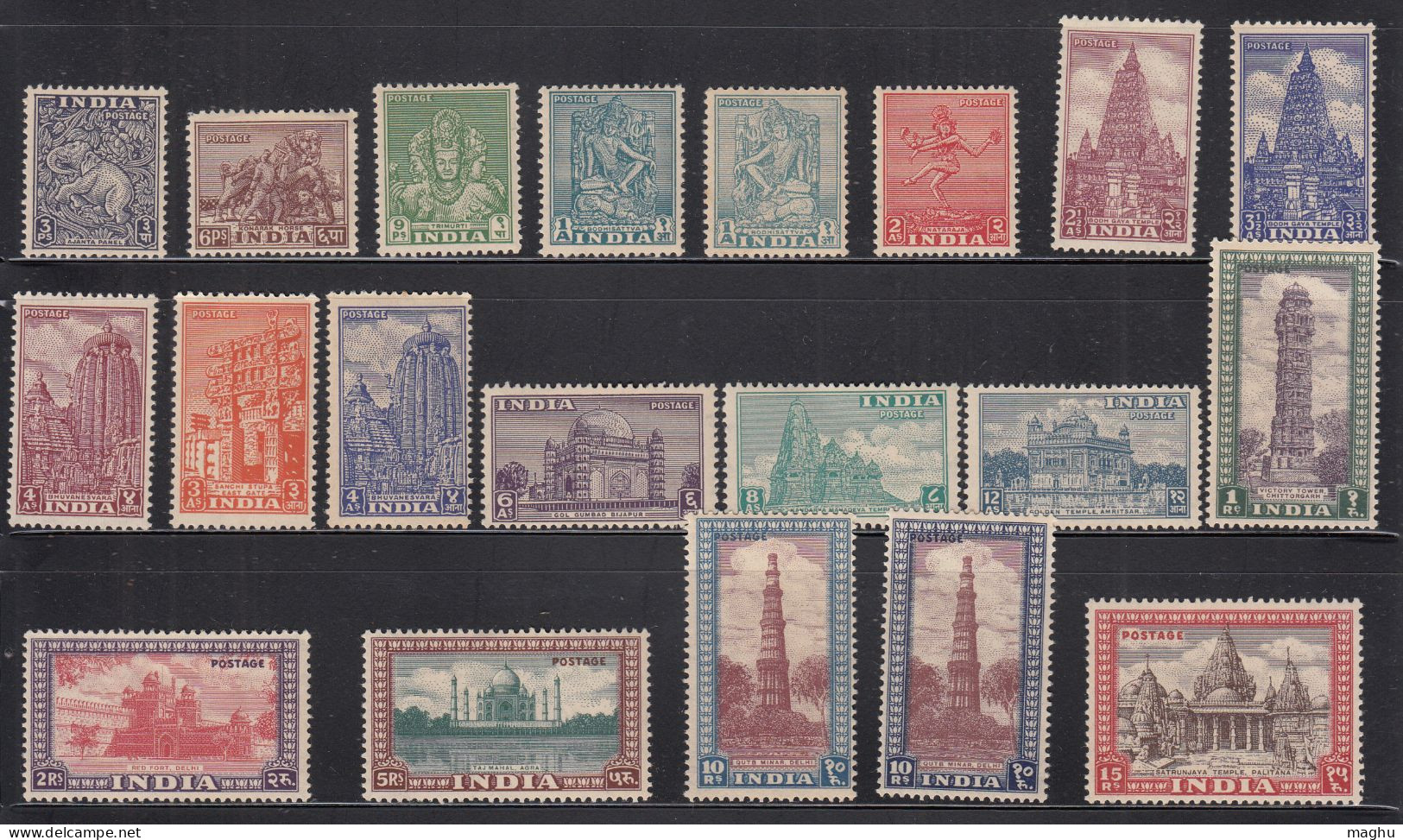 Set Of 20, India MNH / MH 1949 Archaeological  Monuments Series,(18v MNH, SG313 2as 321a 10r MLH) Archaeology, Monement - Unused Stamps