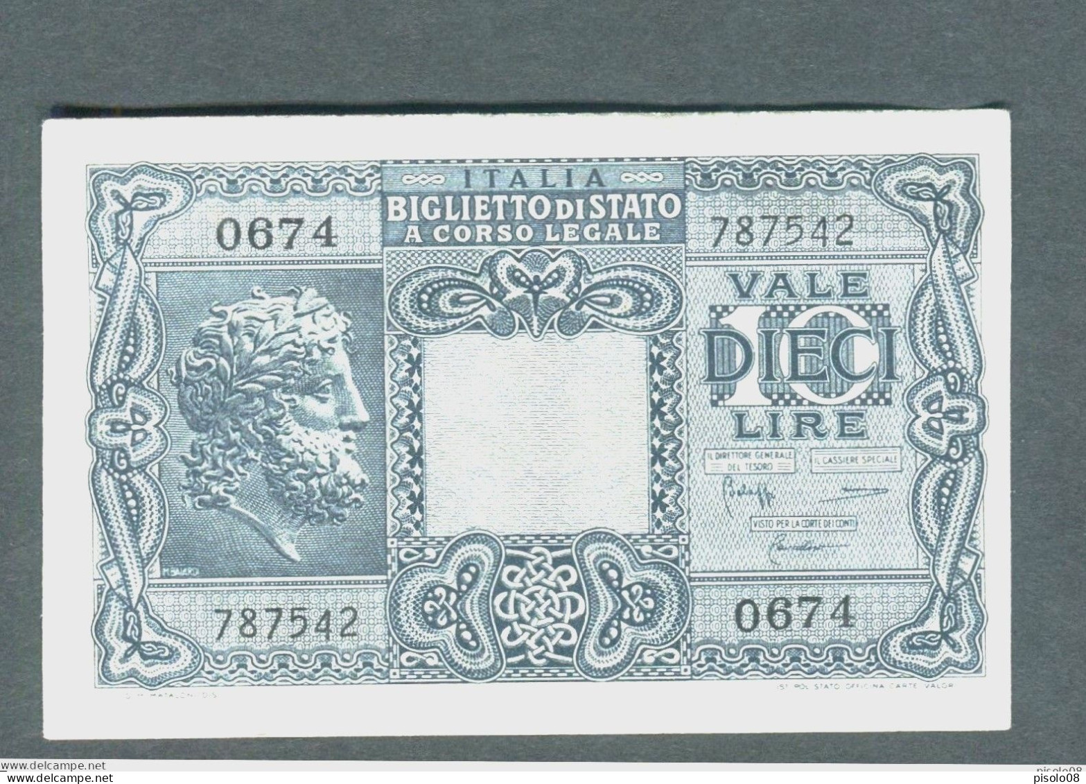 BANCONOTA BIGLIETTO DI STATO  TESTA DI GIOVE A CORSO LEGALE DA 10 LIRE ORIGINALE - Italia – 10 Lire