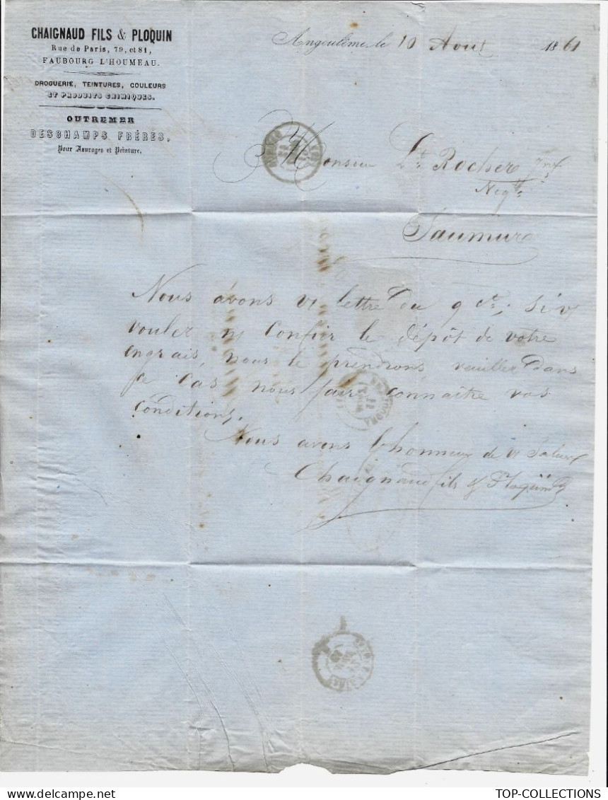 1861 LAC Angoulème Charente T. Empire Non Dentelé Oblit. Petits Ch.  2830 Pour Saumur Maine Et Loire Laurent Rocher - 1800 – 1899