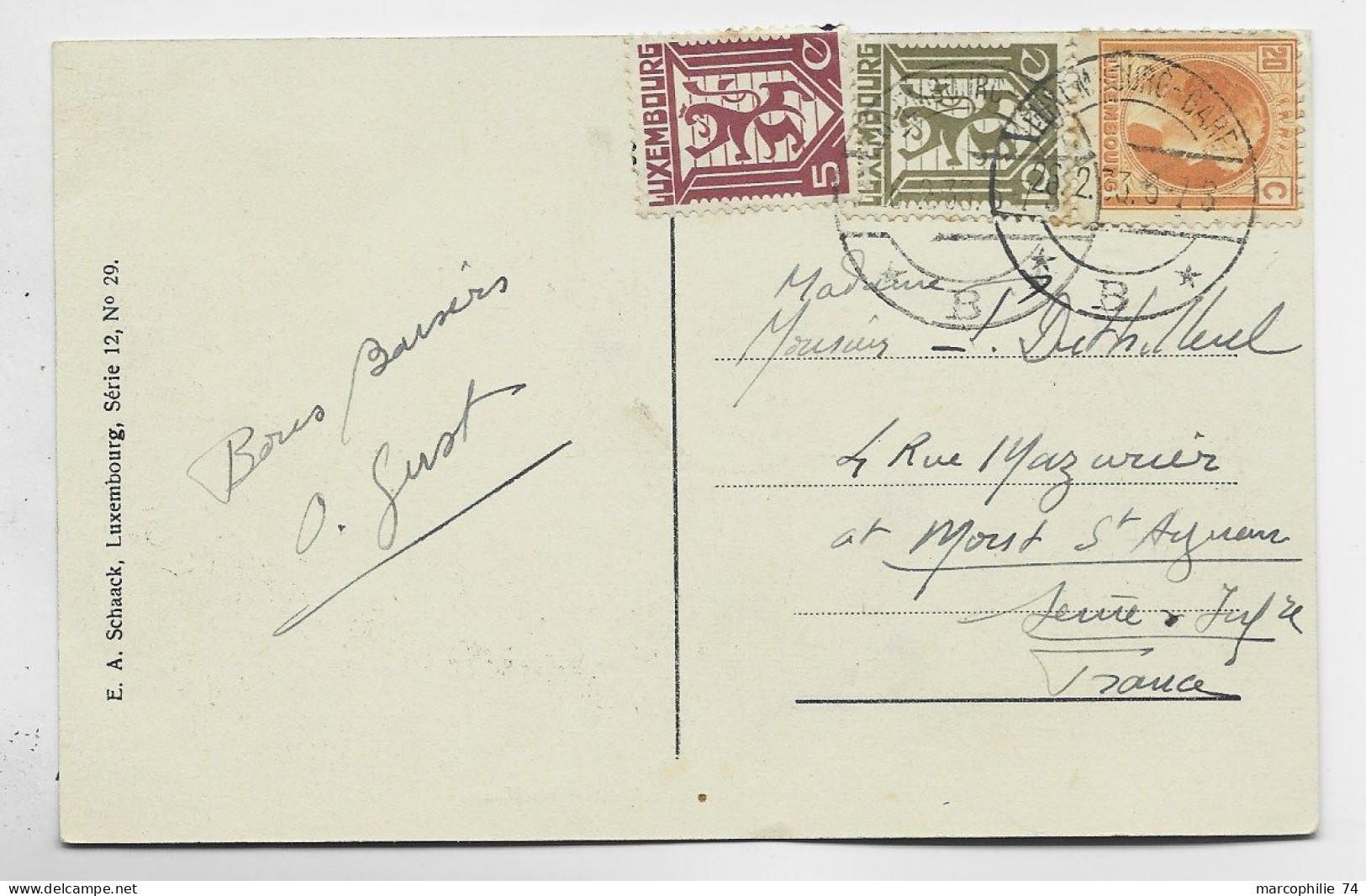 LUXEMBOURG 5C+10C+ 20C CARTE LUXEMBOURG 1933 TO FRANCE - 1926-39 Charlotte Rechterzijde